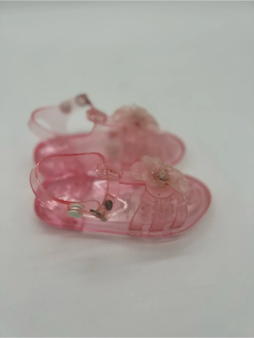 Girls Jelly Pink Rubber Sandals Size M 7/8 With Flower Beach Sandals